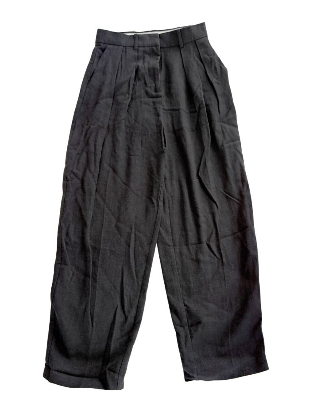 H&M NWT Black Ramie Cotton Blend Pleated Trousers Size 4